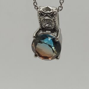 Stunning Silver Necklace with Blue and Brown Gemstone